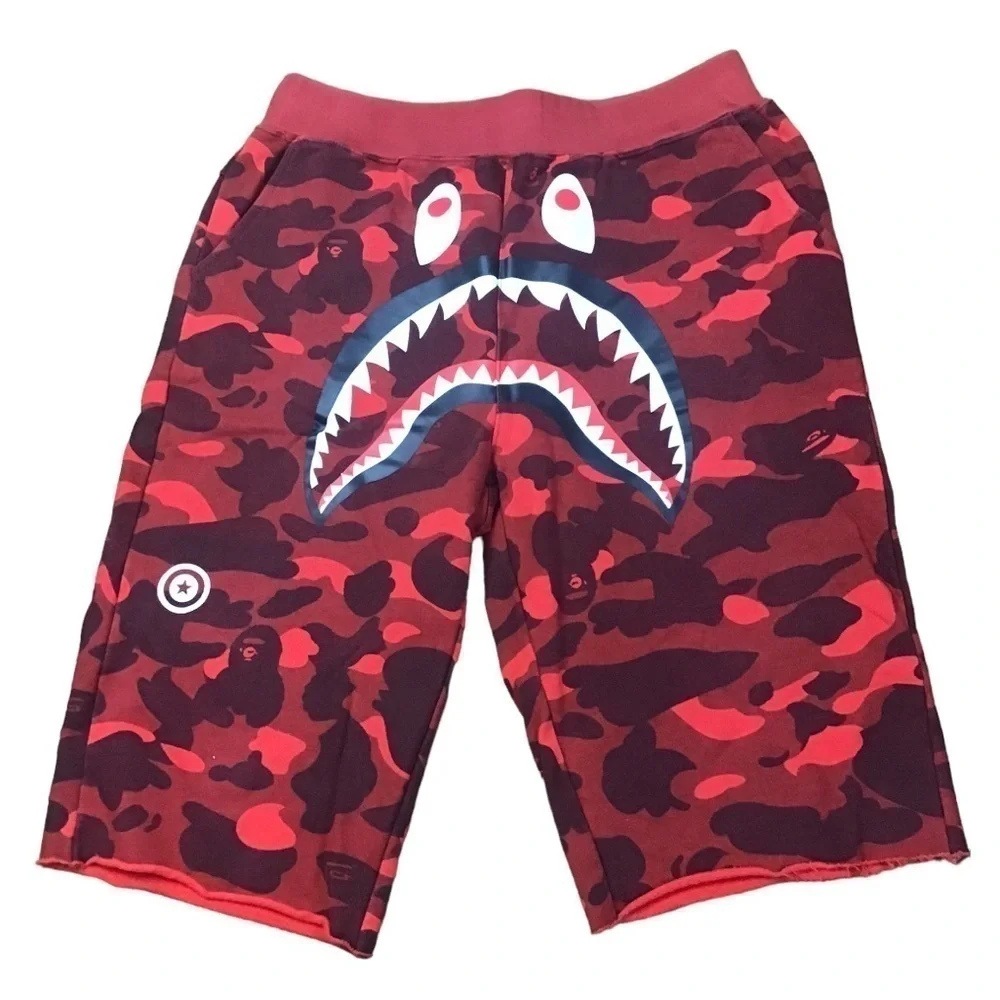 BAPE Men’s XXL Shark Cutoff Sweatpants Shorts Red Camo